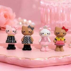 Kawaii Cat Mini Figurine Lot of 4, Y2K Coquette Pink Cute Collectible Figures